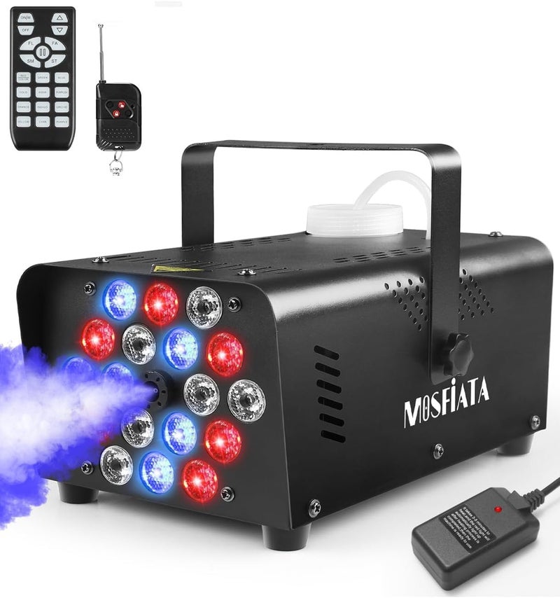 MOSFiATA Fog Machines with Lights, 600W Smoke Machine with 18 RGB LED Lights, 2300 CFM Spray, Remote Control, Perfect for Halloween, Christmas, Wedding, Party, Club, DJ Stage Effect - Image 1